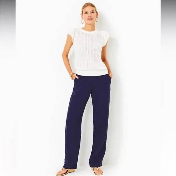 Lilly Pulitzer Pants - LILLY PULITZER | Breeta True Navy Blue Linen Wide Leg Pants Women’s Size 16